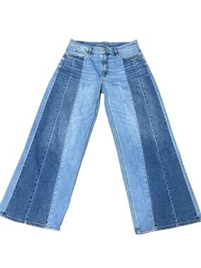 ✨ American Eagle Patchwork Ultra Wide-Leg Jeans Size 2 Two-Tone Denim